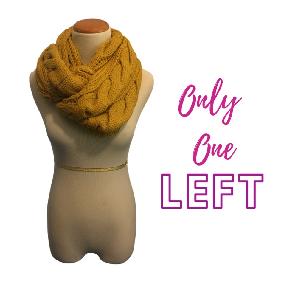 Mustard Cable Knit Infinity Scarf